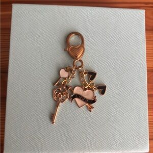 Gold and White Heart Keychain Bag Charm